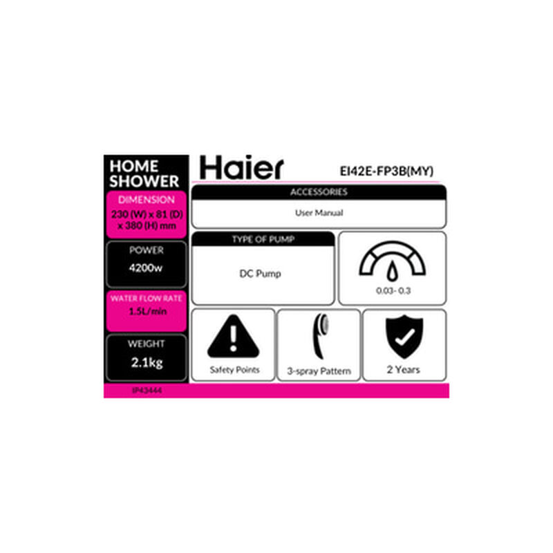 HAIER Home Shower Inverter Rain Shower EI42E-FP3B(MY)-image 4