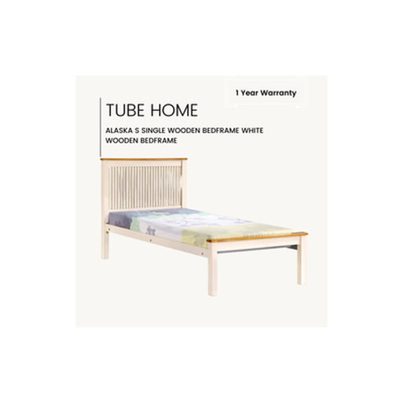 TUBE HOME S Wood Bedframe Cream White & Oak ALASKA S-image 1