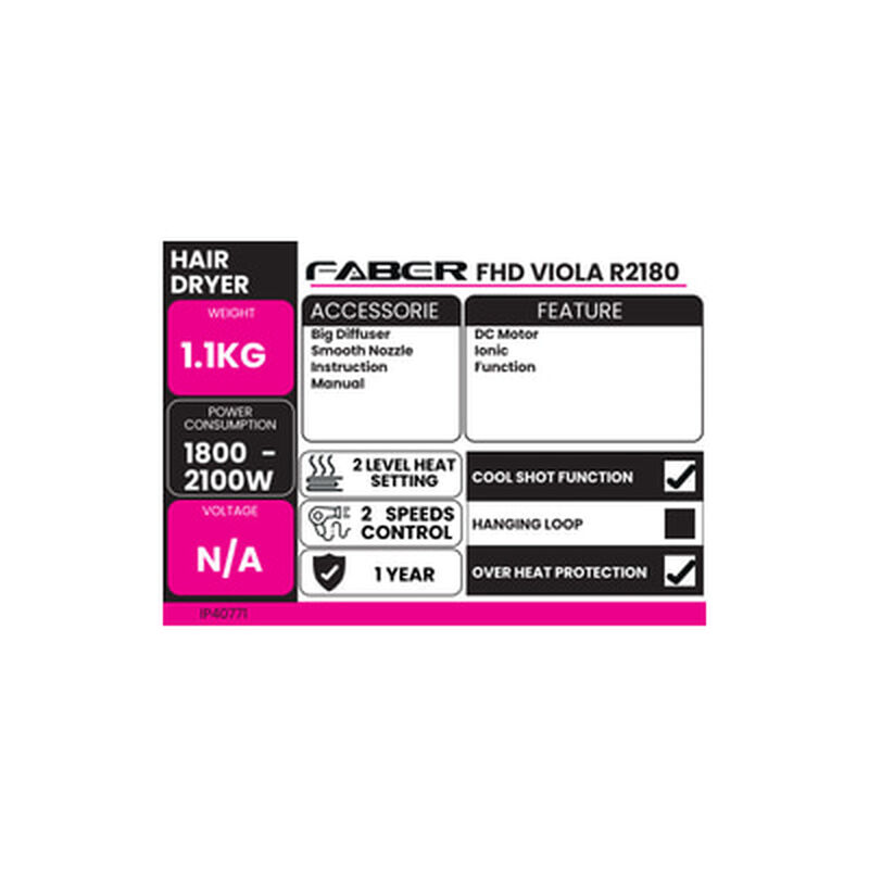 FABER Hair Dryer Retro 1800w FHD VIOLA R2180-image 5