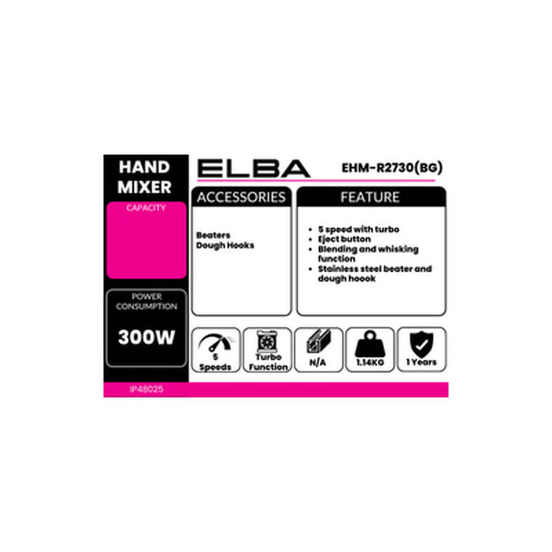 ELBA Hand Mixer EHM-R2730(BG)-image 2