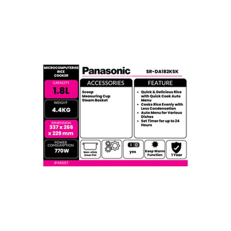 PANASONIC Rice Cooker Micro-c0 1.8l SR-DA182KSK-image 7