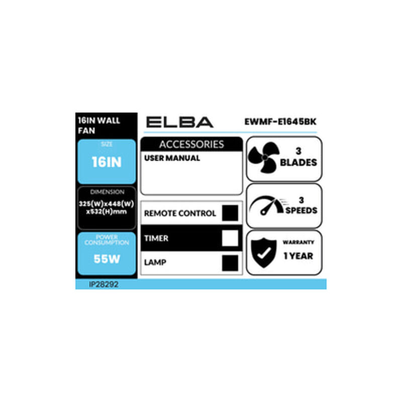 ELBA 16in Wall Fan EWMF-E1645BK-image 5