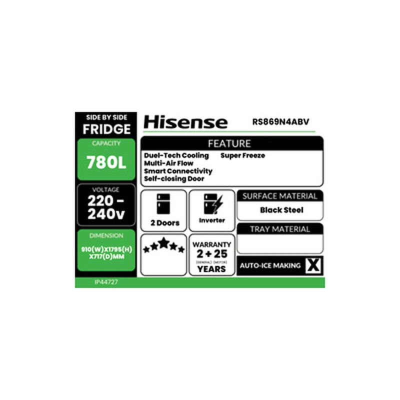 HISENSE Side By Side Fridge 780l (black Steel) RS869N4ABV-image 4