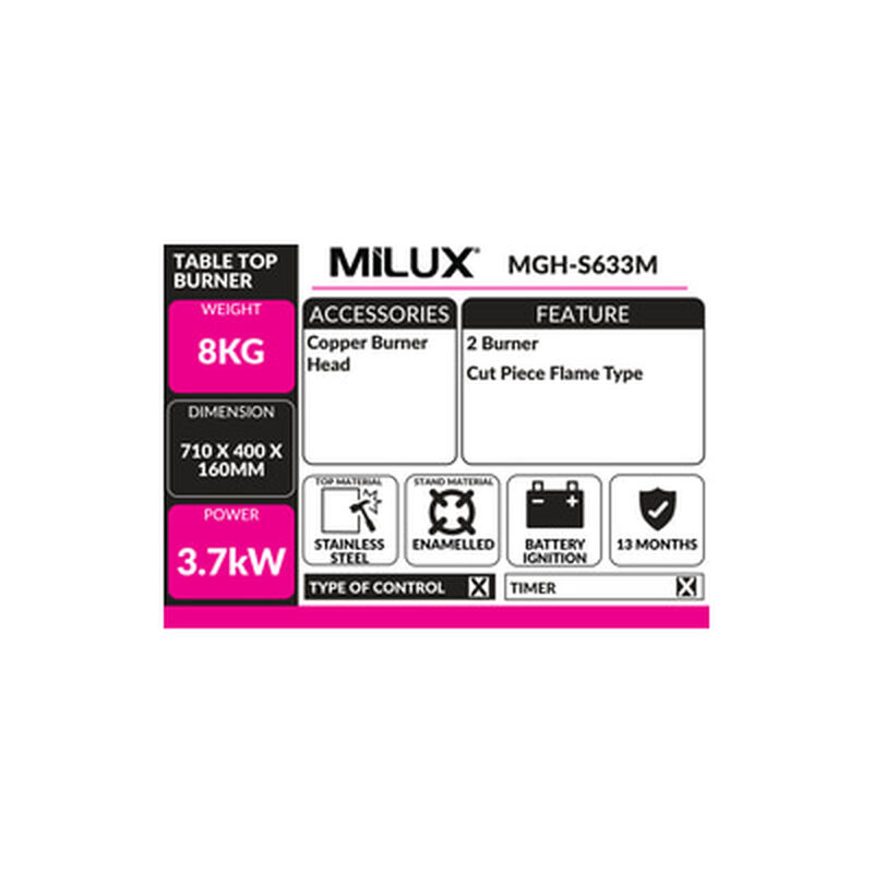 MILUX Bulit In Hob Stainless Steel MGH-S633M-image 5