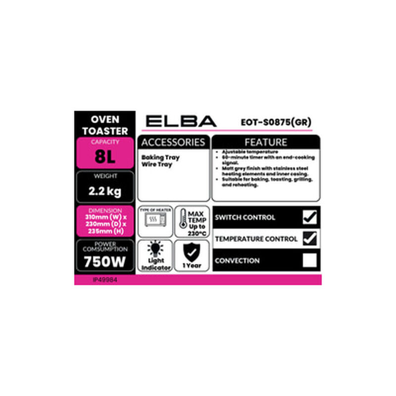 ELBA Oven Toaster 8l EOT-S0875(GR)-image 4