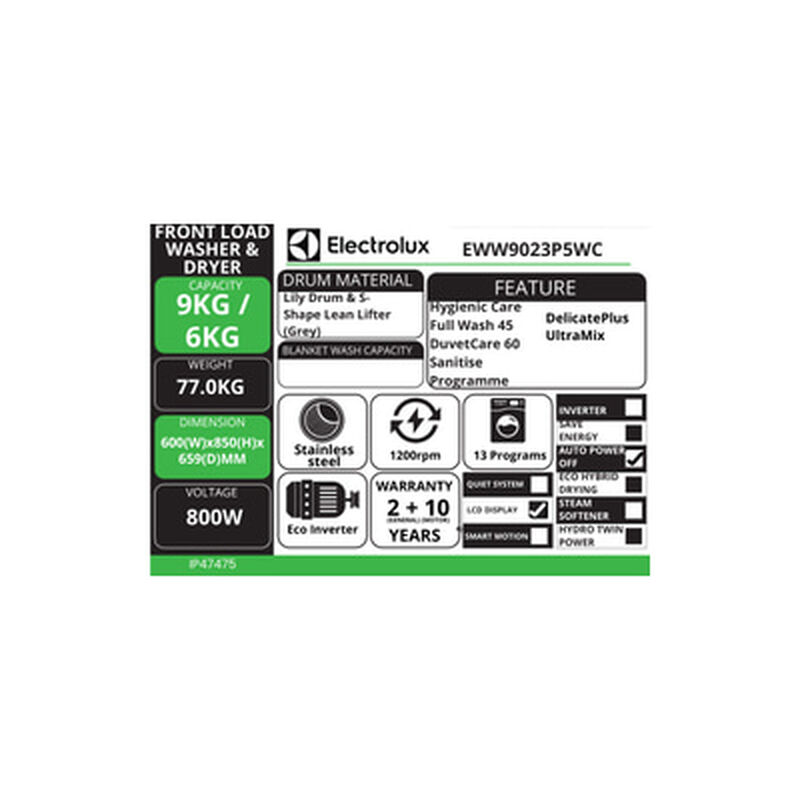 ELECTROLUX Frontload 9kg+dryer 6kg EWW9023P5WC-image 9