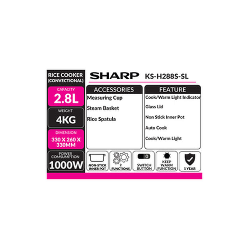 SHARP Rice Cooker 2.8l Conventional KSH288SSL-image 3