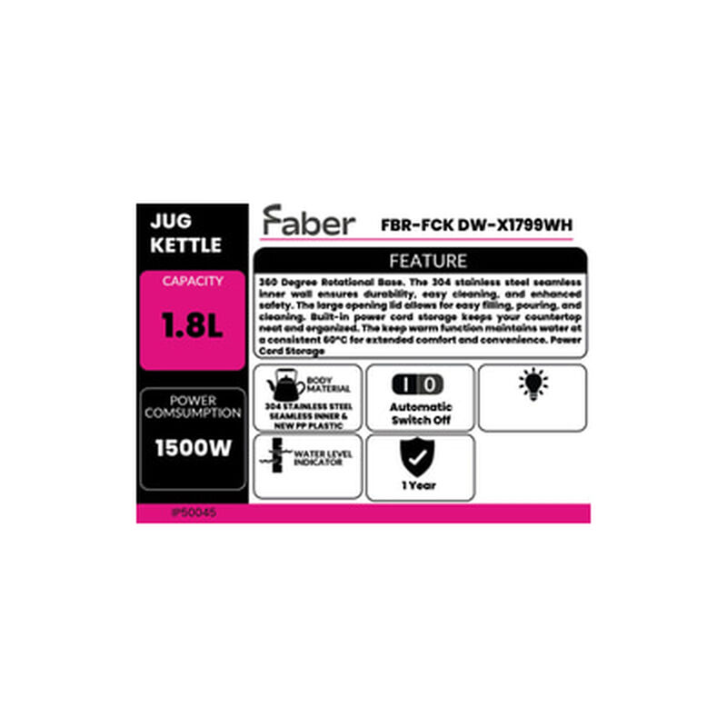FABER Jug Kettle 1.8l Keep Warm FBR-FCK DW-X1799WH-image 6