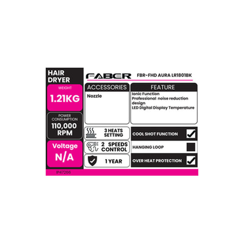 FABER Hair Dryer FHD AURA LR1801BK-image 9