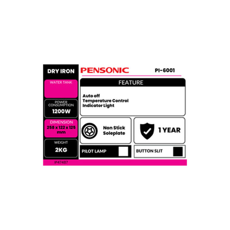 PENSONIC Dry Iron PI-6001-image 7