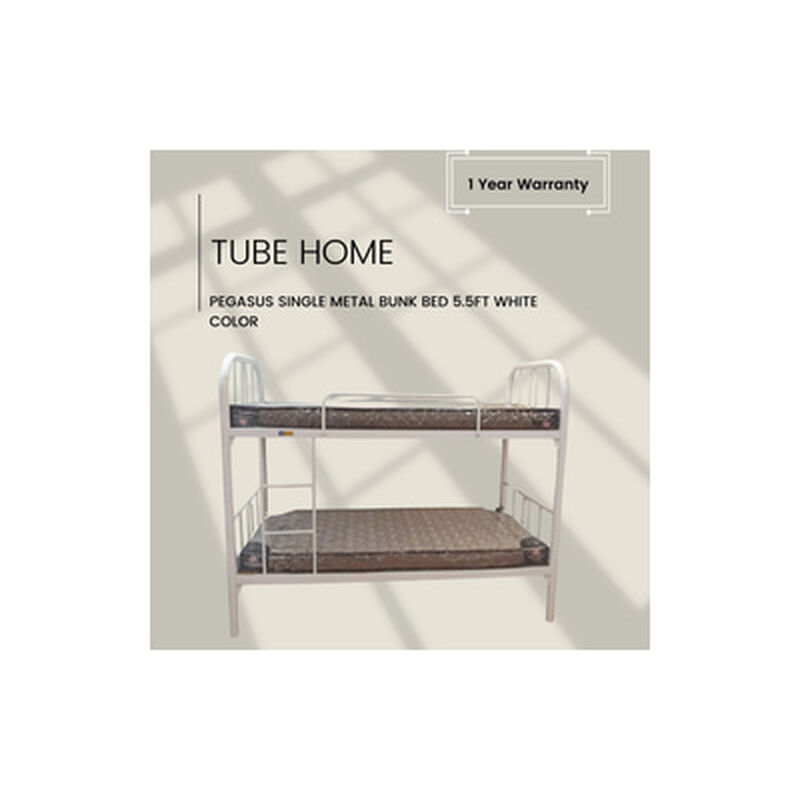 TUBE HOME Single Metal Bunk Bed 5.5ft White Color PEGASUS-image 1